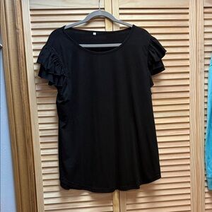 Chic Black Ruffle Sleeve Tee